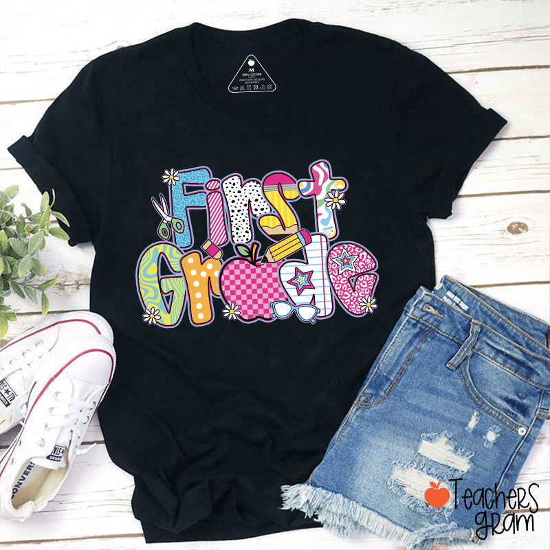 Personalized Grade Apple First Day Teacher T-Shirt