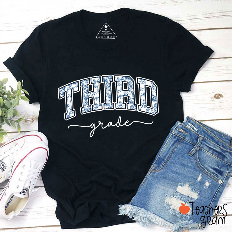 Personalized Grade Blue And White Porcelain Teacher T-Shirt