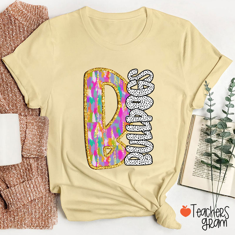 Personalized Mascot Colorful Initials Polka Dot Teacher T-Shirt
