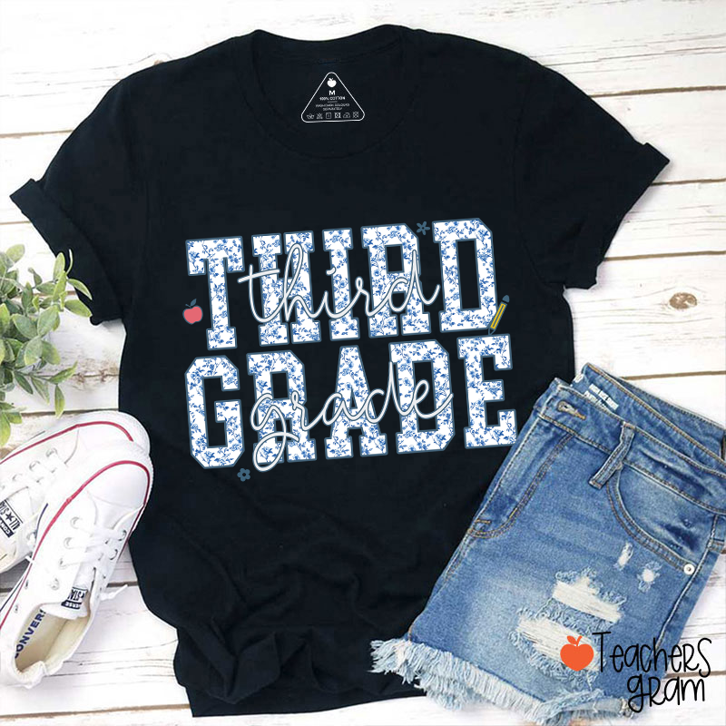 Personalized Grade Blue And White Porcelain Teacher T-Shirt