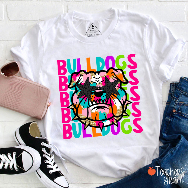 Personalized Mascot Colorful Leopard Print Star Eyes Teacher T-Shirt