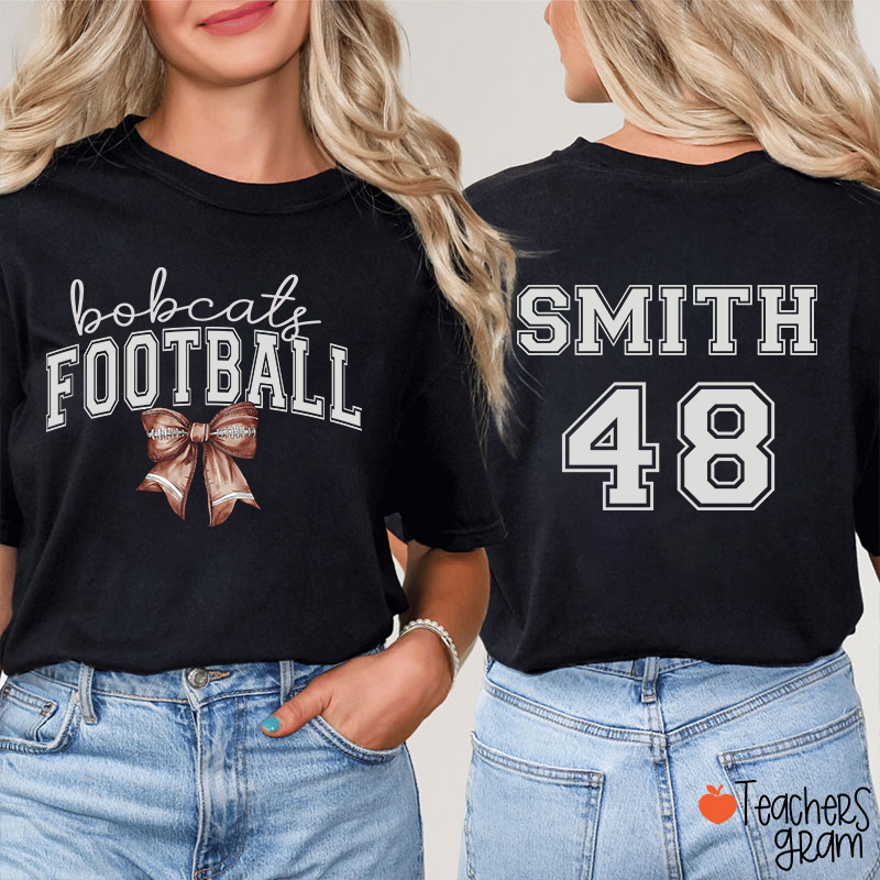 Personalized Mascot And Sport Bow Game Day Teacher Two Sided T-Shirt