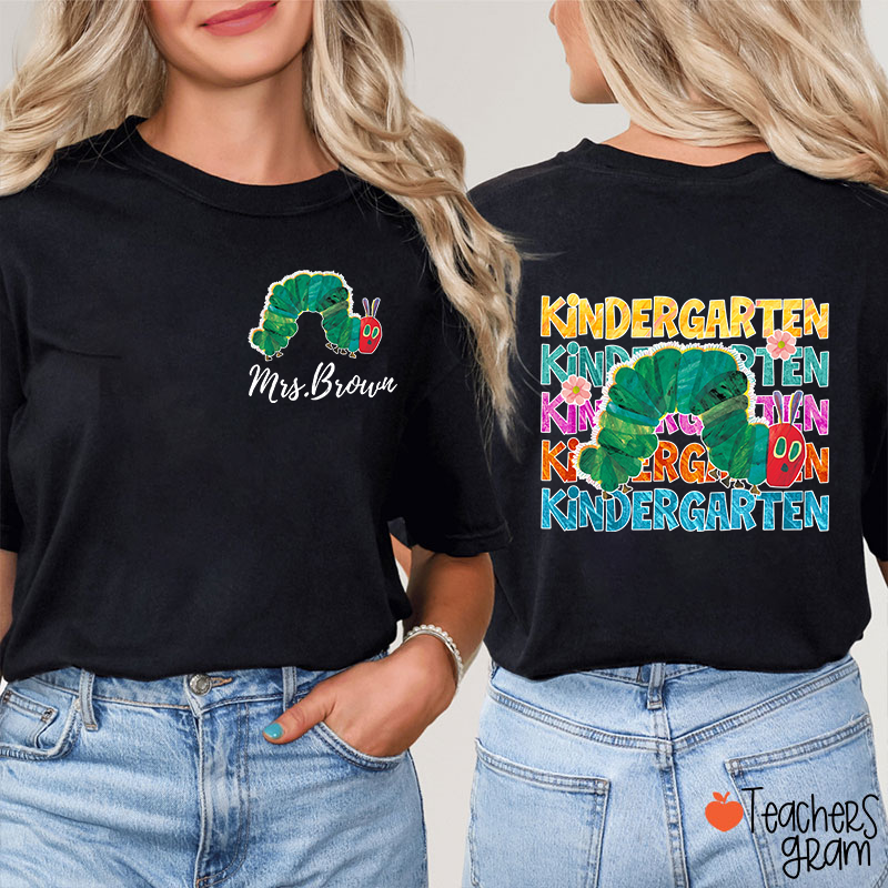 Personalized Grade And Name Cute Caterpillar Teacher Two Sided T-Shirt