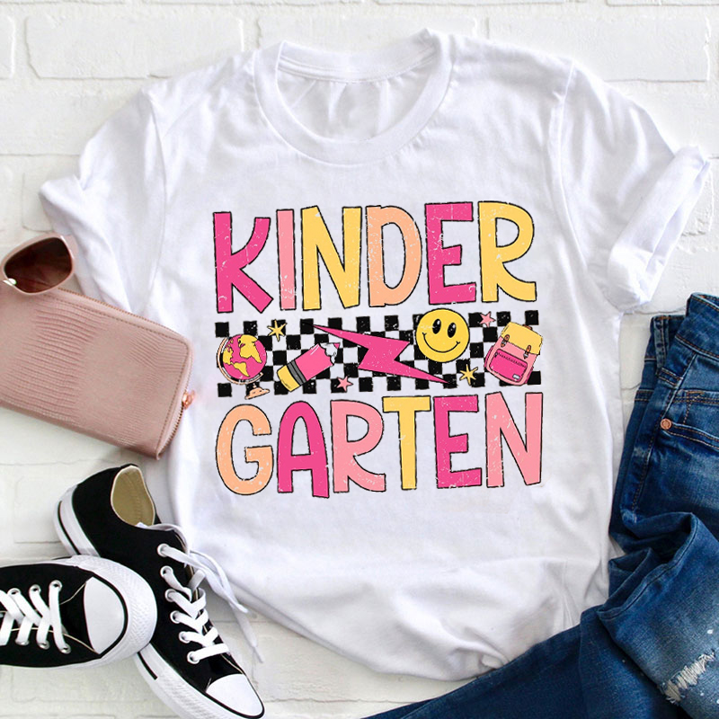 Personalized Retro Style Checkerboard Back To School Teacher T-Shirt