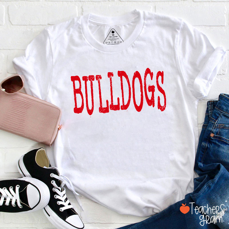 Personalized Mascot Distressed Font Staggered Layout Teacher T-Shirt