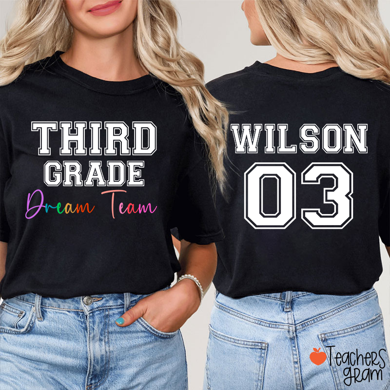 Personalized Grade Name Number Team Teacher Two Sided T-Shirt