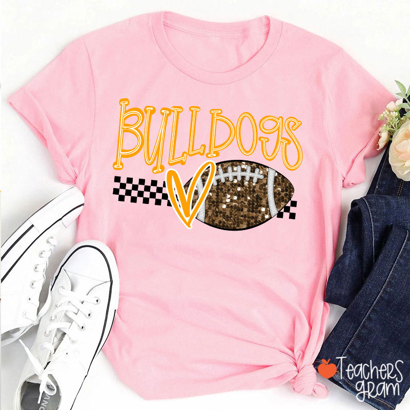 Personalized Mascot And Sport Checkered Love Heart Teacher T-Shirt