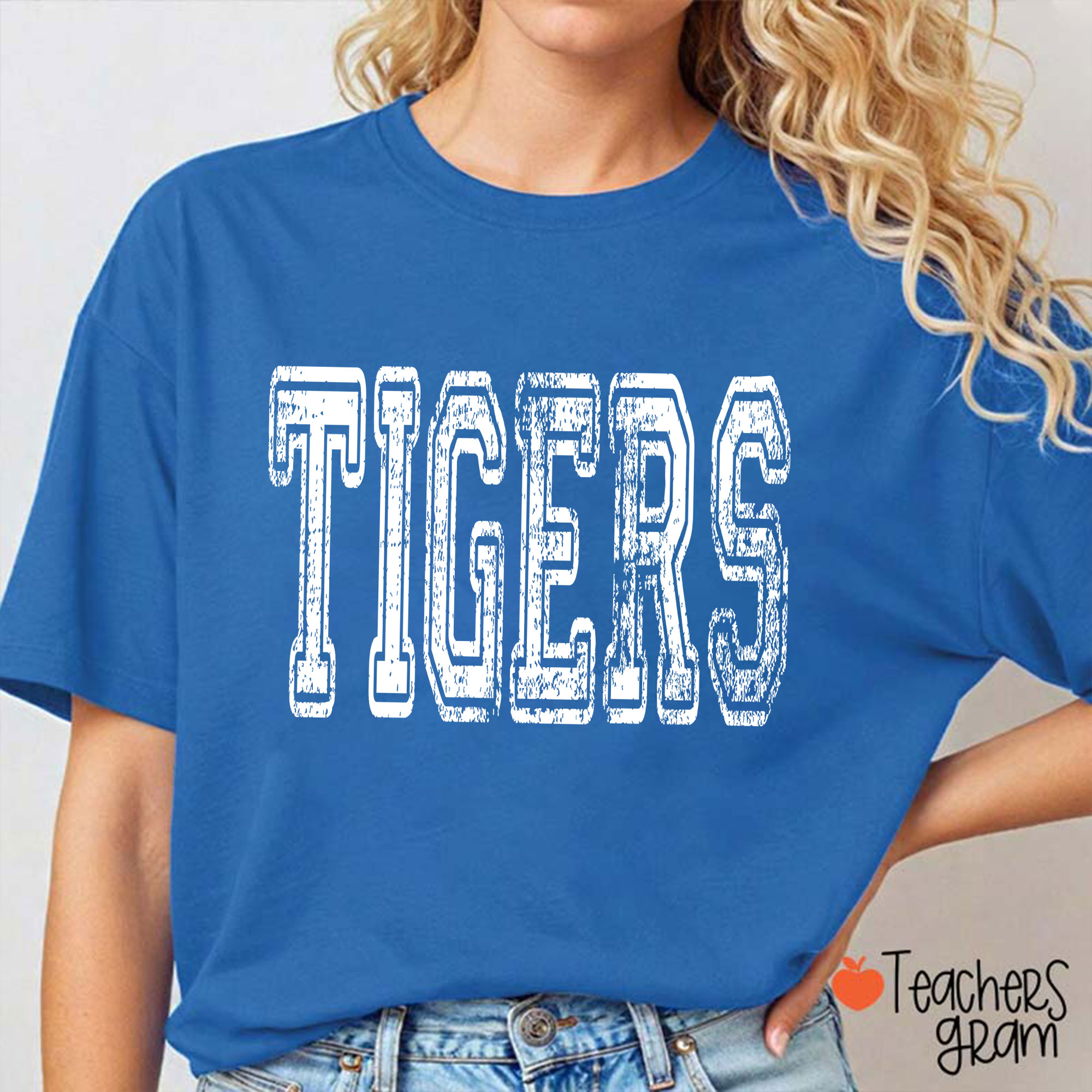 Personalized Mascot Washed And Distressed School Spirit Teacher T-Shirt