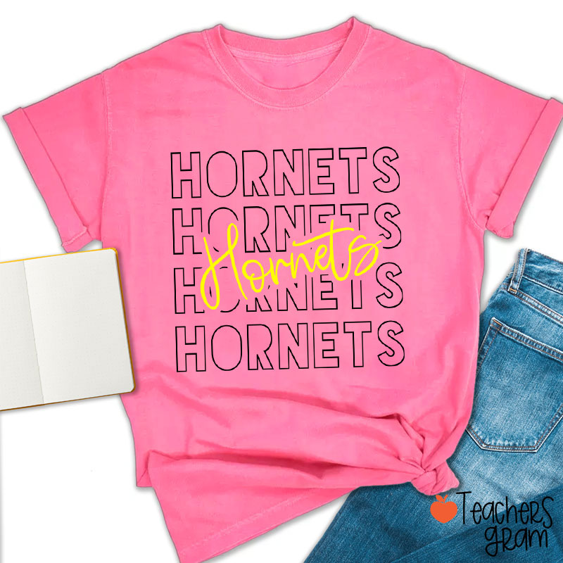 Personalized Mascot Stacked Hollow Design School Spirit Teacher T-Shirt