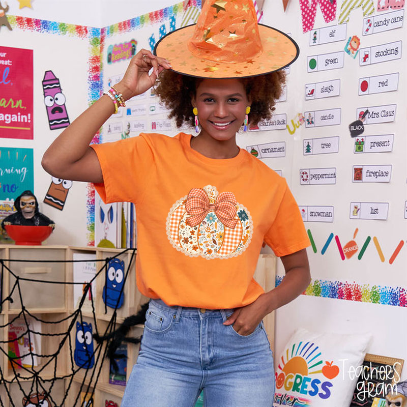 Patchwork Pumpkin Teacher T-Shirt