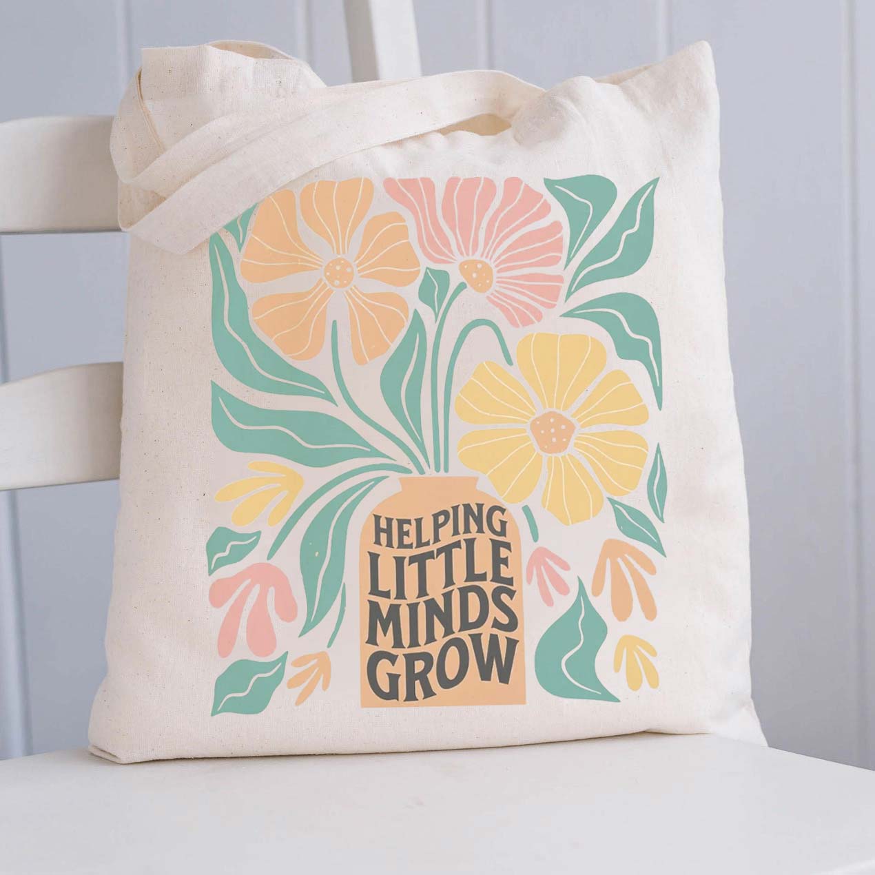 Retro Flower Helping Little Minds Grow Teacher Tote Bag