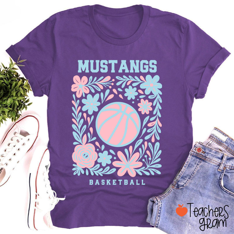 Personalized Mascot And Sport Flowers Teacher T-Shirt