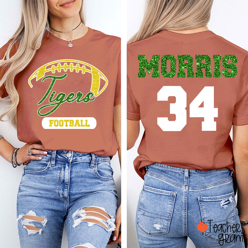 Personalized Mascot And Sport Imitation Glitter Teacher Two Sided T-Shirt