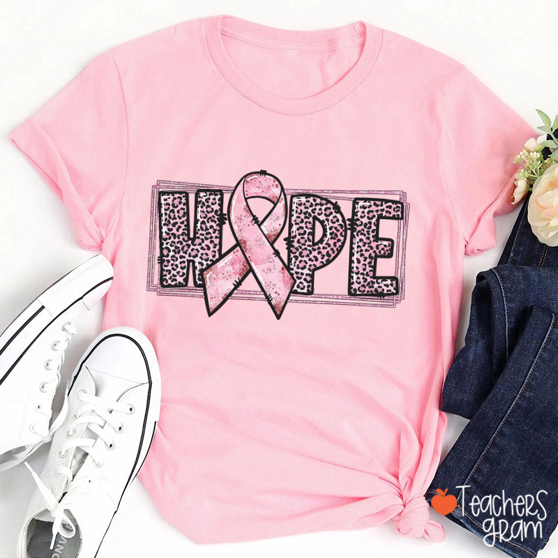Leopard Print Hope Breast Cancer Ribbon Design T-Shirt
