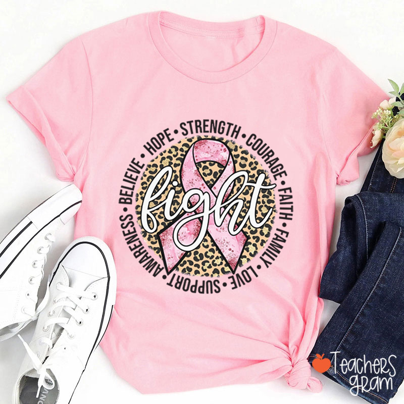 Pink Ribbon Fight Breast Cancer Teacher T-Shirt