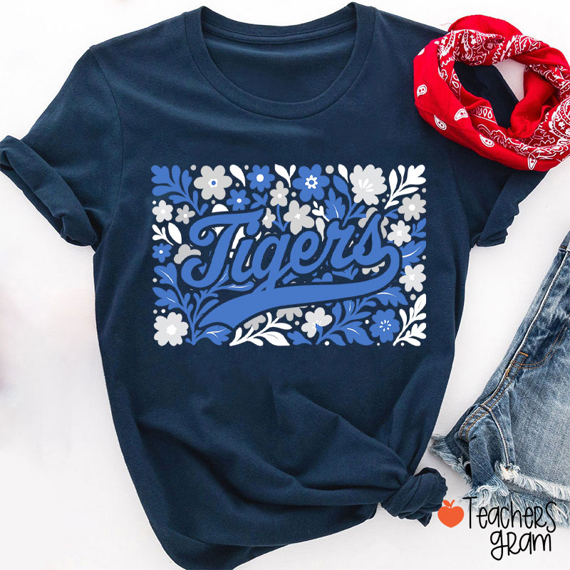 Personalized Mascot Flowers School Spirit Teacher T-Shirt