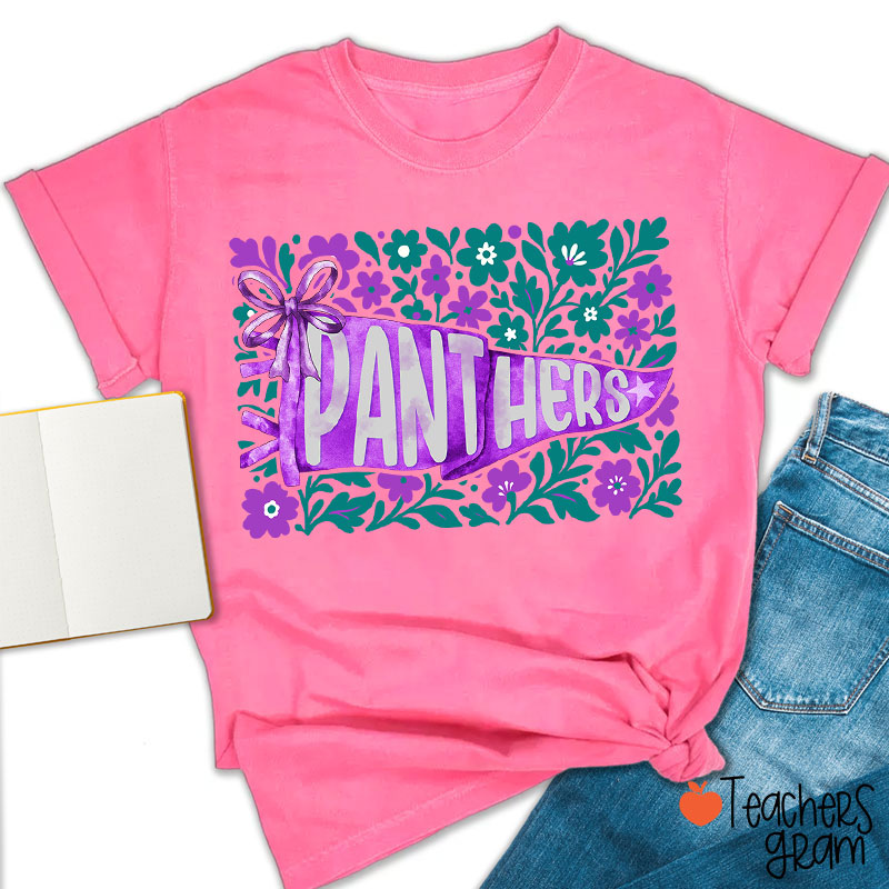 Personalized Mascot Pennant Flowes School Spirit Teacher T-Shirt