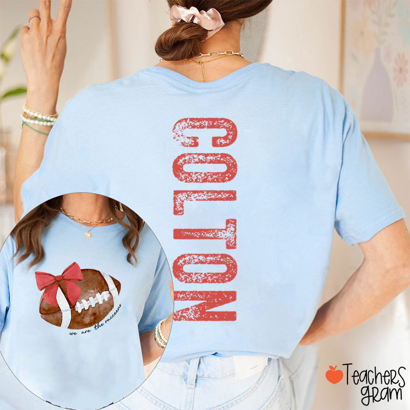 Personalized Mascot And Sport Coquette Bow Teacher Two Sided T-Shirt