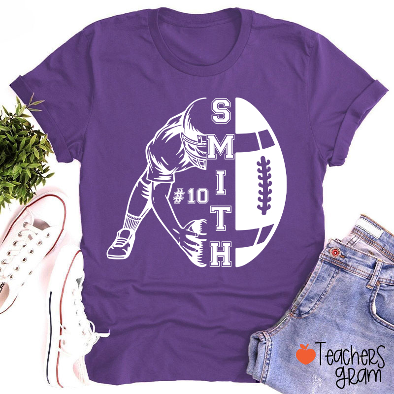 Personalized Name And Number Football Game Day Teacher T-Shirt