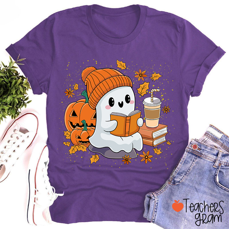 Reading Ghost Pumpkin Halloween Teacher T-Shirt