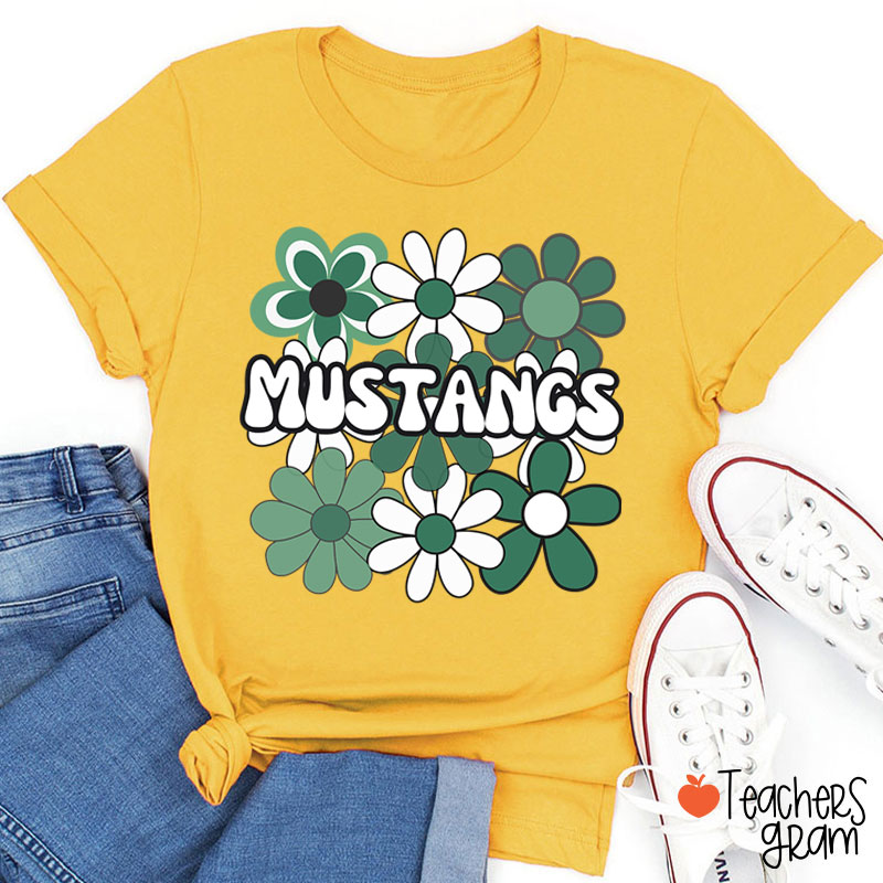 Personalized Mascot Flowers School Spirit Teacher T-Shirt