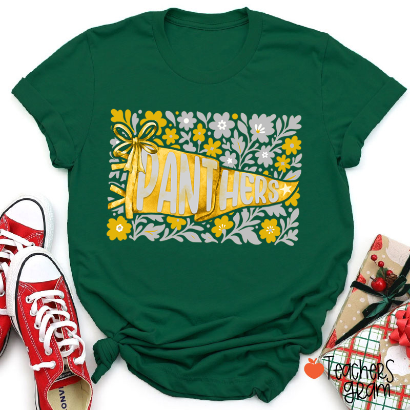 Personalized Mascot Pennant Flowes School Spirit Teacher T-Shirt