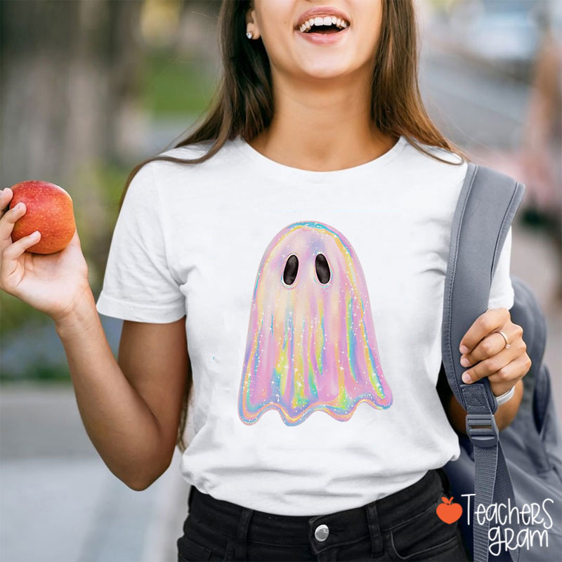 Halloween Shiny Ghost Teacher T-Shirt
