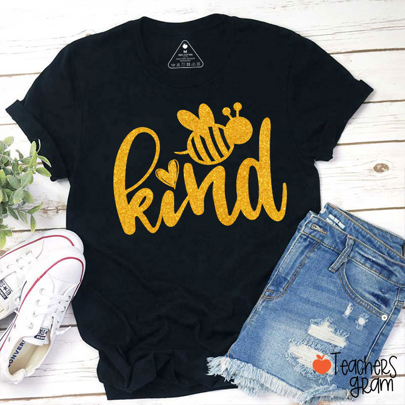 Personalized Glitter Color Bee Kind Teacher T-Shirt