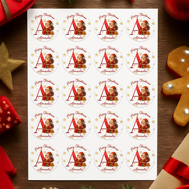 Personalized Name Cartoon Santa Claus Round Teacher Sticker
