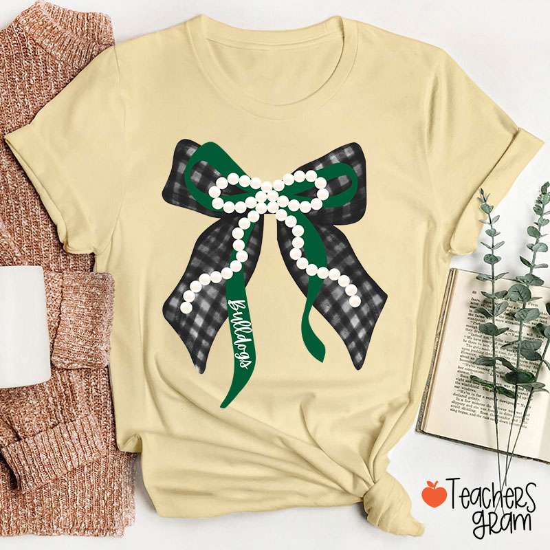 Personalized Mascot Pearl Bow Teacher T-Shirt