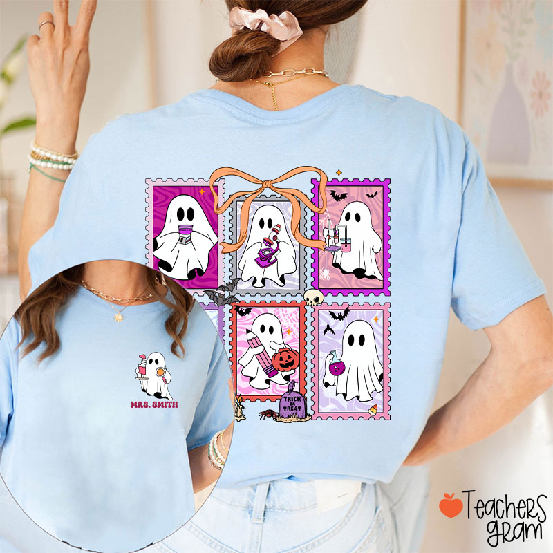 Personalized Name Spooky Science Halloween Teacher Two Sided T-Shirt