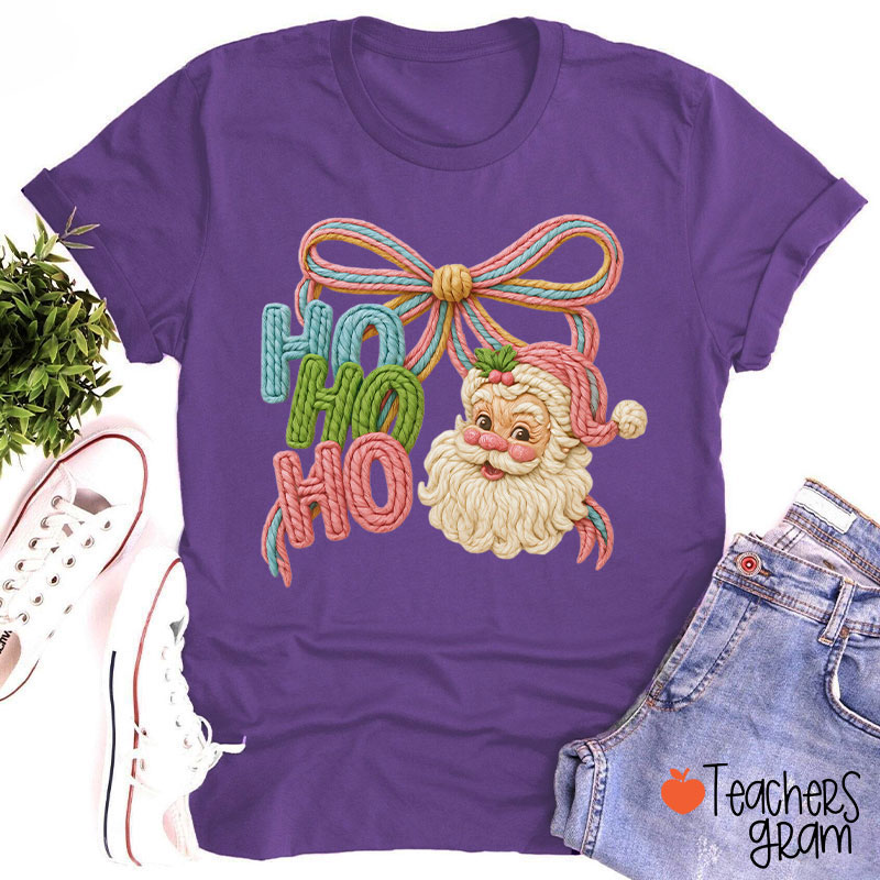 Faux Yarn Ho Ho Ho Merry Christmas Teacher T-shirt