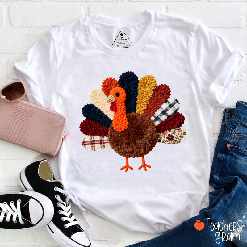 Faux Yarn Turkey Teacher T-shirt