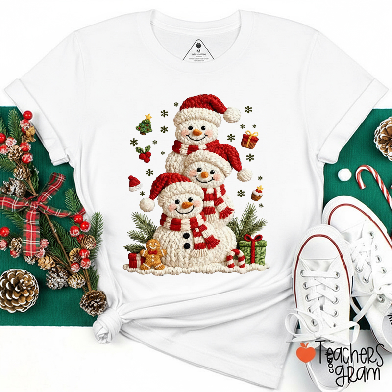 Faux Yarn Snowman Christmas Teacher T-Shirt