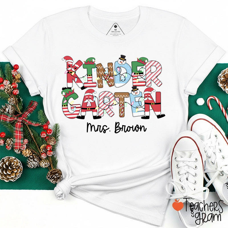 Personalized Grade And Name Christmas Teacher T-Shirt