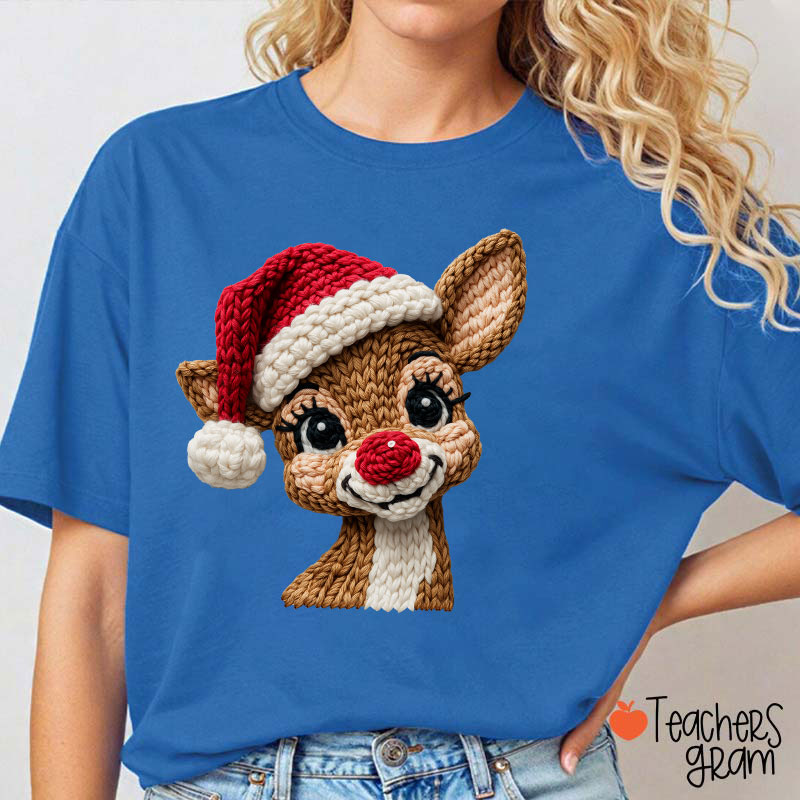 Faux Yarn Christmas Reindeer Teacher T-shirt