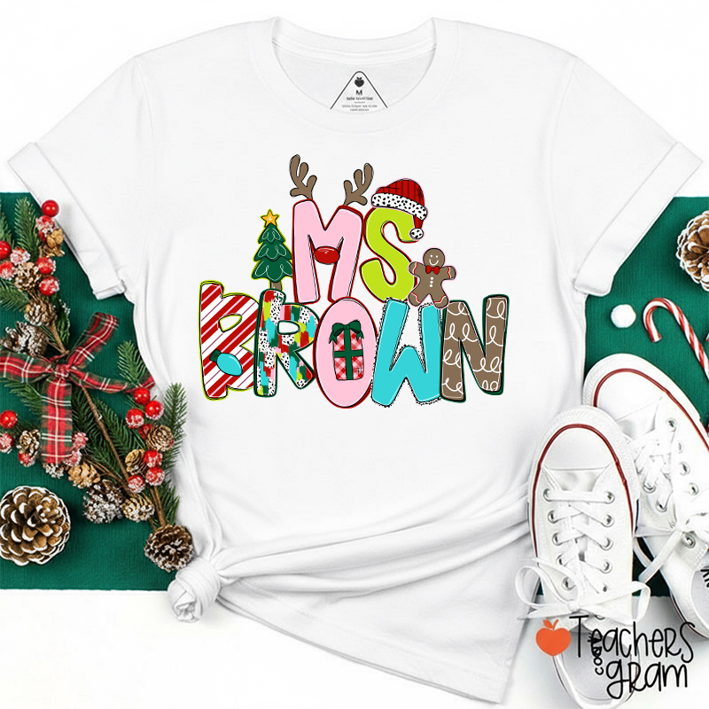 Personalized Name Merry Christmas Teacher T-Shirt