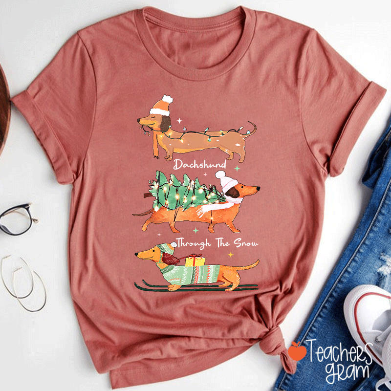 Dachshund Through The Snow Teacher T-Shirt