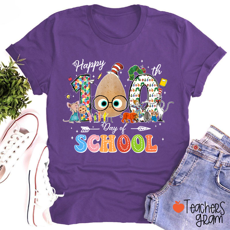 Children's Books Happy 100 Days Of School Teacher T-Shirt
