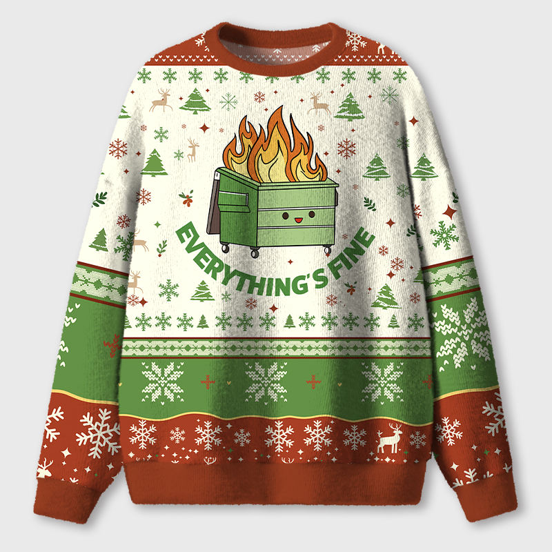 Everything's Fine Teacher Ugly Fluffy Christmas Sweater