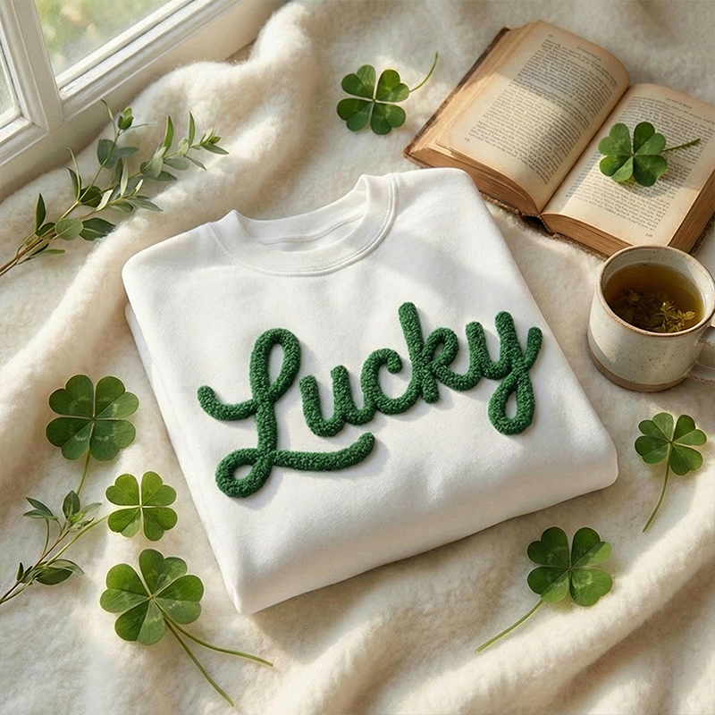 Personalized Chenille Yarn St Patrick's Day Teacher Sweatshirt