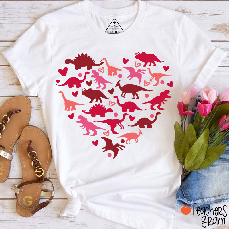 Cute Dinosaur Heart Teacher T-Shirt Sale-Teachersgram