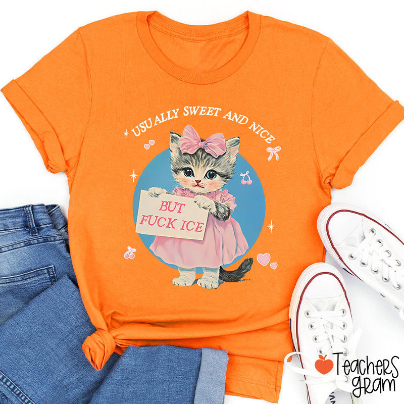 Usually Sweet And Nice But Fuck Ice Teacher T-Shirt