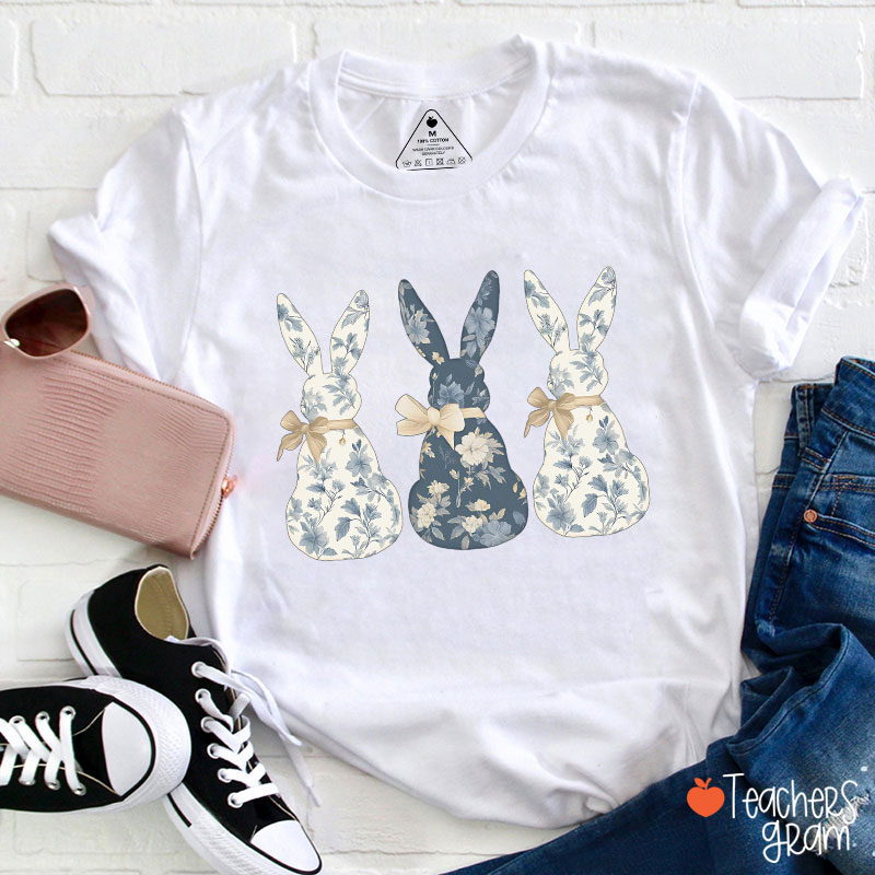 Coquette Bow Easter Bunny Teacher T-Shirt