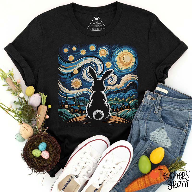 Starry Night Van Gogh Rabbit Teacher T-Shirt