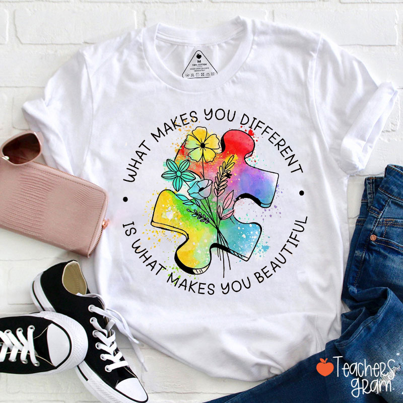 What Makes You Different Is What Makes You Beautiful Puzzle Teacher T-Shirt