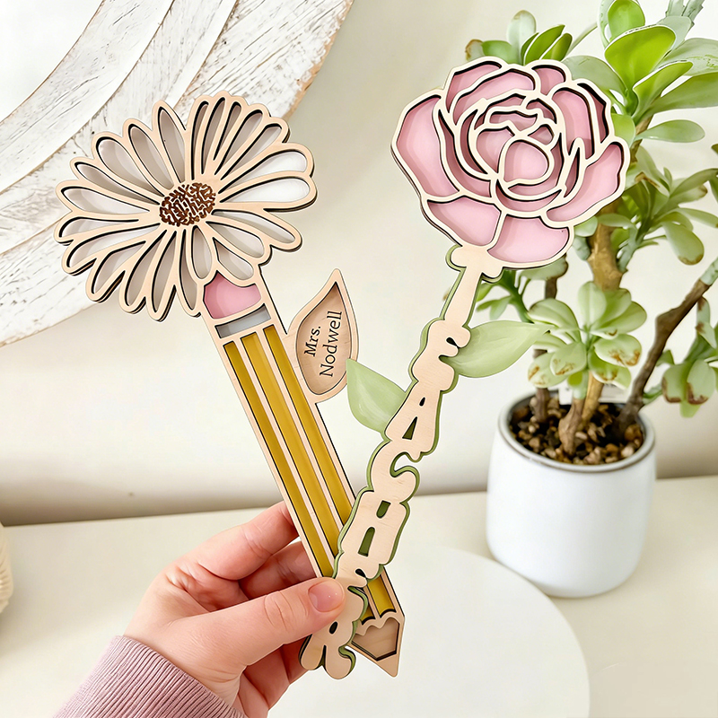 Personalized Name Appreciation Teacher Wooden Flower Pencil