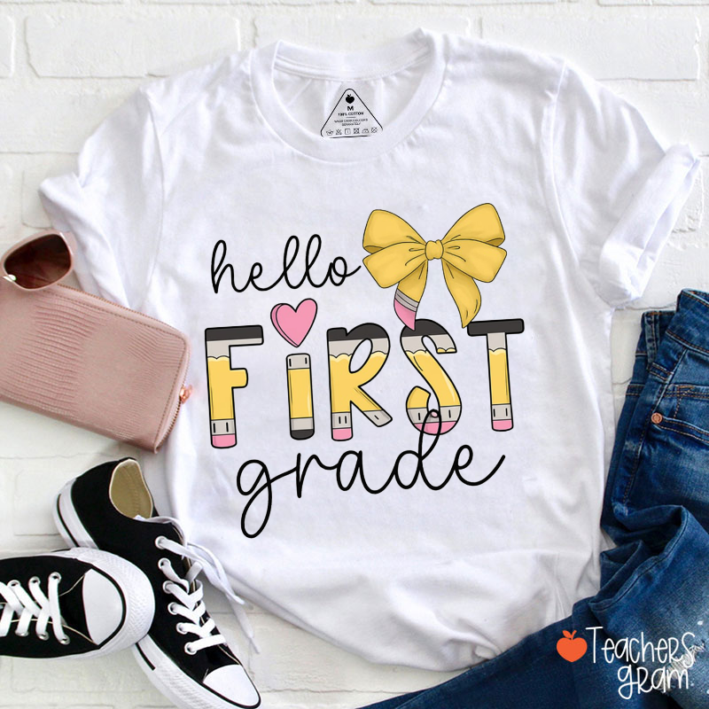 Personalized Bow Pencil Heart Teacher T-Shirt
