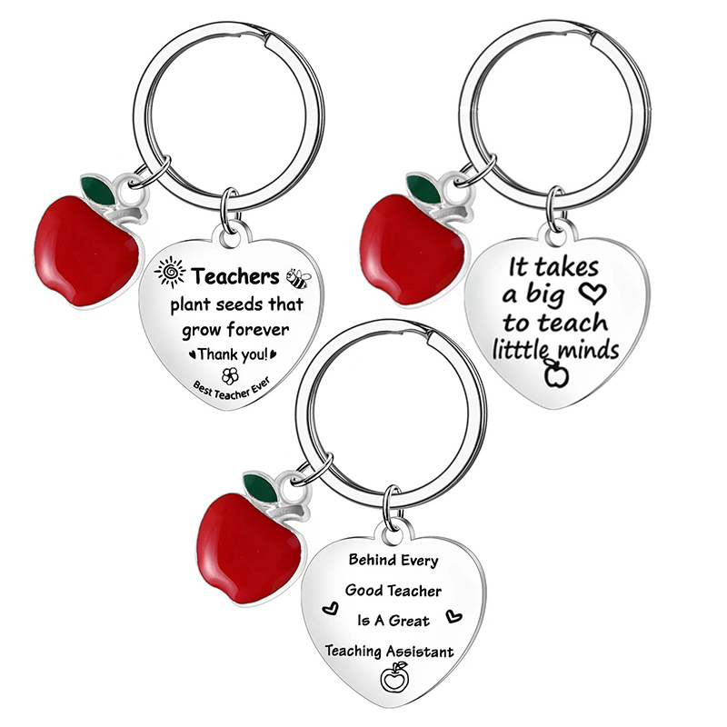 Apple Heart Shaped Stainless Steel Teacher Keychain