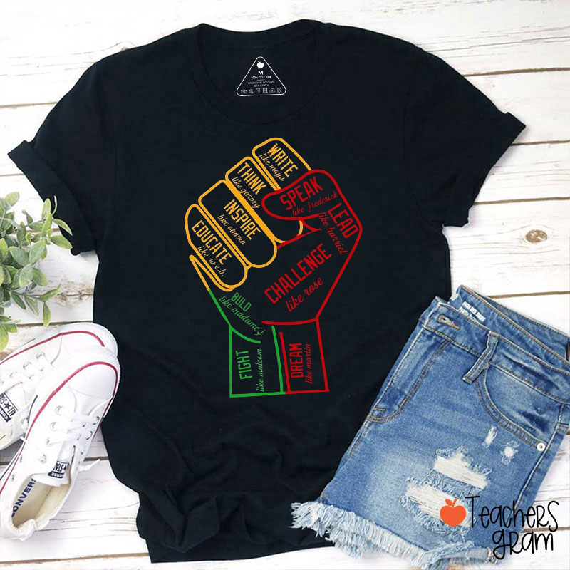 Red Yellow Green Fist Teacher T-Shirt